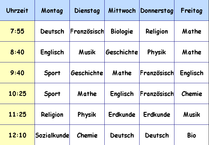 plan lekcji po niemiecku
